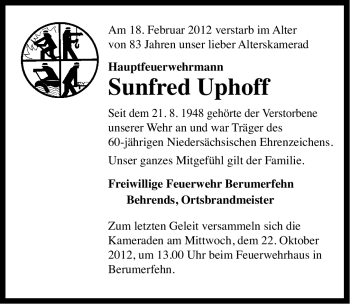 Traueranzeige von Sunfred Uphoff von Ostfriesischer Kurier