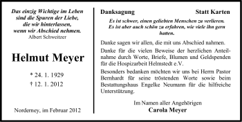 Traueranzeige von Helmut Meyer von Ostfriesischer Kurier
