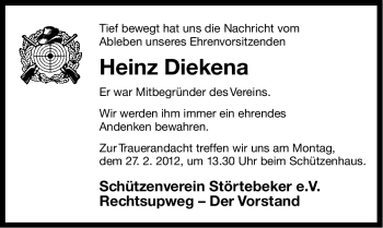 Traueranzeige von Heinz Diekena von Ostfriesischer Kurier