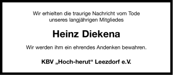 Traueranzeige von Heinz Diekena von Ostfriesischer Kurier