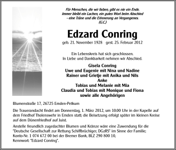 Traueranzeige von Edzard Conring von Ostfriesischer Kurier