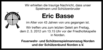 Traueranzeige von Eric Basse von Ostfriesischer Kurier