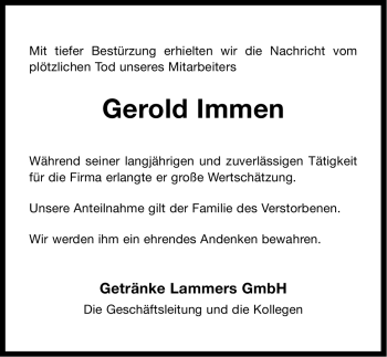 Traueranzeige von Gerold Immen von Ostfriesischer Kurier