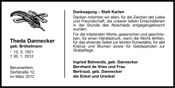Traueranzeige von Theda Dannecker von Ostfriesischer Kurier