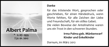 Traueranzeige von Albert (Ali) Palma von Ostfriesischer Kurier