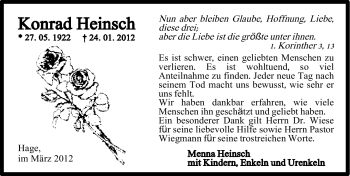 Traueranzeige von Konrad Heinsch von Ostfriesischer Kurier