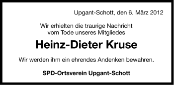 Traueranzeige von Heinz-Dieter Kruse von Ostfriesischer Kurier