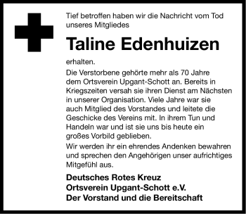 Traueranzeige von Taline Edenhuizen von Ostfriesischer Kurier