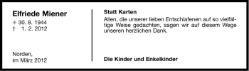 Traueranzeige von Elfriede Miener von Ostfriesischer Kurier