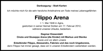 Traueranzeige von Filippo Arena von Ostfriesischer Kurier