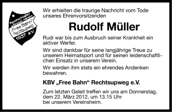 Traueranzeige von Rudolf Müller von Ostfriesischer Kurier