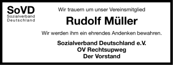 Traueranzeige von Rudolf Müller von Ostfriesischer Kurier
