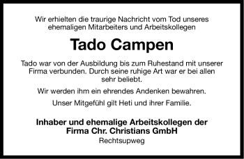 Traueranzeige von Tado Campen von Ostfriesischer Kurier