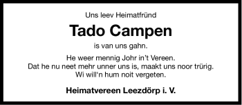 Traueranzeige von Tado Campen von Ostfriesischer Kurier