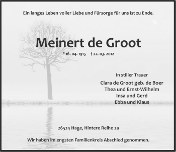 Traueranzeige von Meinert de Groot von Ostfriesischer Kurier