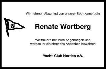 Traueranzeige von Renate Wortberg von Ostfriesischer Kurier