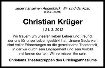 Traueranzeige von Christian Krüger von Ostfriesischer Kurier