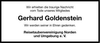 Traueranzeige von Gerhard Goldenstein von Ostfriesischer Kurier