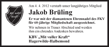 Traueranzeige von Jakob Diedrich Brüling von Ostfriesischer Kurier