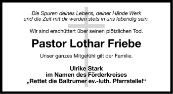 Traueranzeige von Lothar Friebe von Ostfriesischer Kurier