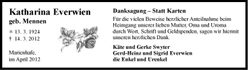 Traueranzeige von Katharina Everwien von Ostfriesischer Kurier