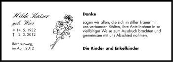 Traueranzeige von Hilde Kaiser von Ostfriesischer Kurier