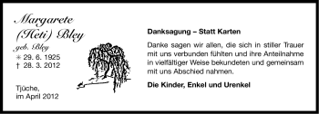Traueranzeige von Margarete Bley von Ostfriesischer Kurier