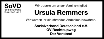 Traueranzeige von Ursula Remmers von Ostfriesischer Kurier