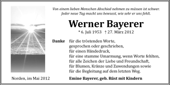 Traueranzeige von Werner Bayerer von Ostfriesischer Kurier