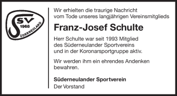 Traueranzeige von Franz-Josef Schulte von Ostfriesischer Kurier