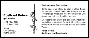 Traueranzeige von Edeltraut Peters von Ostfriesischer Kurier