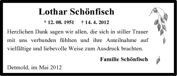 Traueranzeige von Lothar Schönfisch von Ostfriesischer Kurier