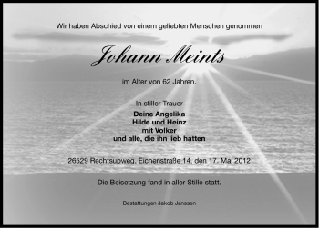 Traueranzeige von Johann Meints von Ostfriesischer Kurier