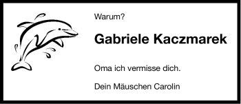 Traueranzeige von Gabriele Kaczmarek von Ostfriesischer Kurier