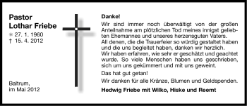 Traueranzeige von Lothar Friebe von Ostfriesischer Kurier