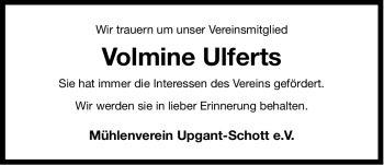 Traueranzeige von Volmine Ulferts von Ostfriesischer Kurier
