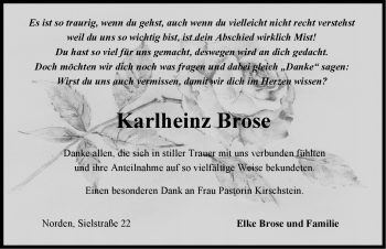 Traueranzeige von Karlheinz Brose von Ostfriesischer Kurier