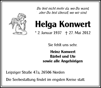 Traueranzeige von Helga Konwert von Ostfriesischer Kurier