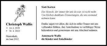 Traueranzeige von Christoph Wallis von Ostfriesischer Kurier