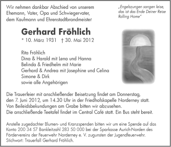 Traueranzeige von Gerhard Fröhlich von Ostfriesischer Kurier