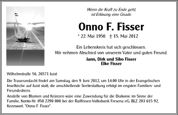 Traueranzeige von Onno F. Fisser von Ostfriesischer Kurier