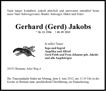 Traueranzeige von Gerhard Jakobs von Ostfriesischer Kurier