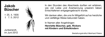 Traueranzeige von Jakob Büscher von Ostfriesischer Kurier