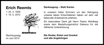 Traueranzeige von Erich Reemts von Ostfriesischer Kurier