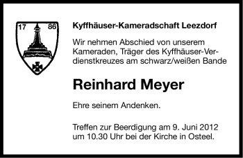 Traueranzeige von Reinhard Meyer von Ostfriesischer Kurier