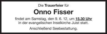 Traueranzeige von Onno Fisser von Ostfriesischer Kurier