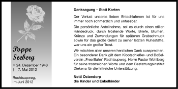 Traueranzeige von Poppe Seeberg von Ostfriesischer Kurier