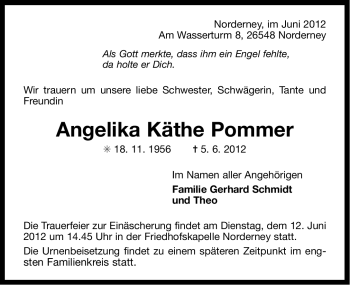 Traueranzeige von Angelika Käthe Pommer von Ostfriesischer Kurier