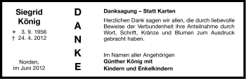 Traueranzeige von Siegrid König von Ostfriesischer Kurier