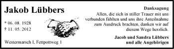 Traueranzeige von Jakob Lübbers von Ostfriesischer Kurier